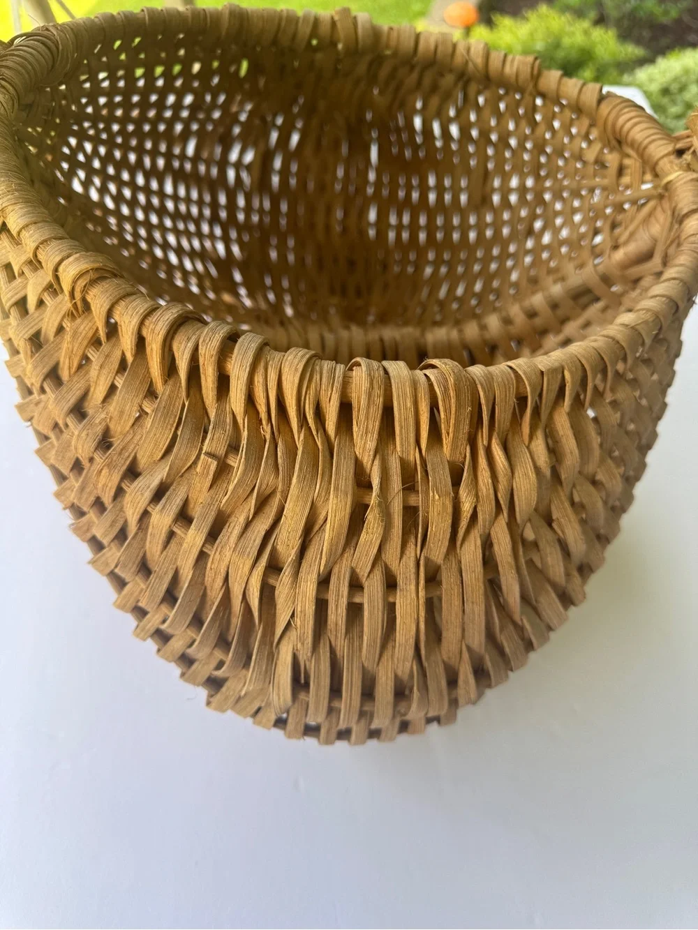 Vintage Handwoven Double Gathering Basket Egg Harvest Market Basket Woven Handle